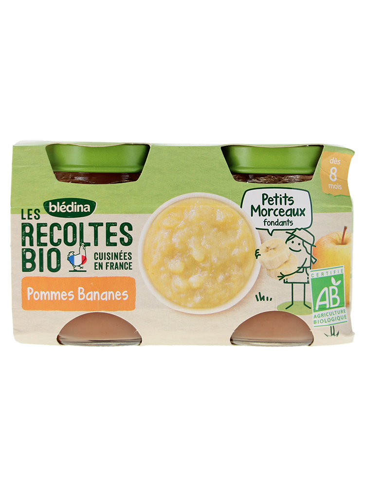Blédina Les Récoltes Bio Pommes Bananes Dès 8 Mois Bio 2 POTS